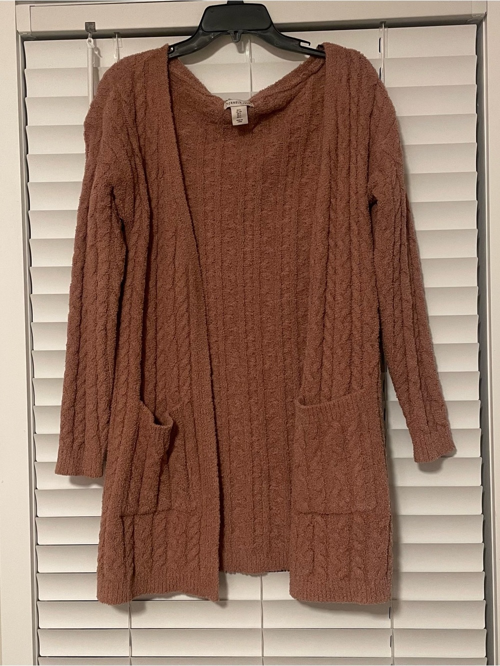 Cable Knit Open-Front Sweater Cardigan - Mauve Pink